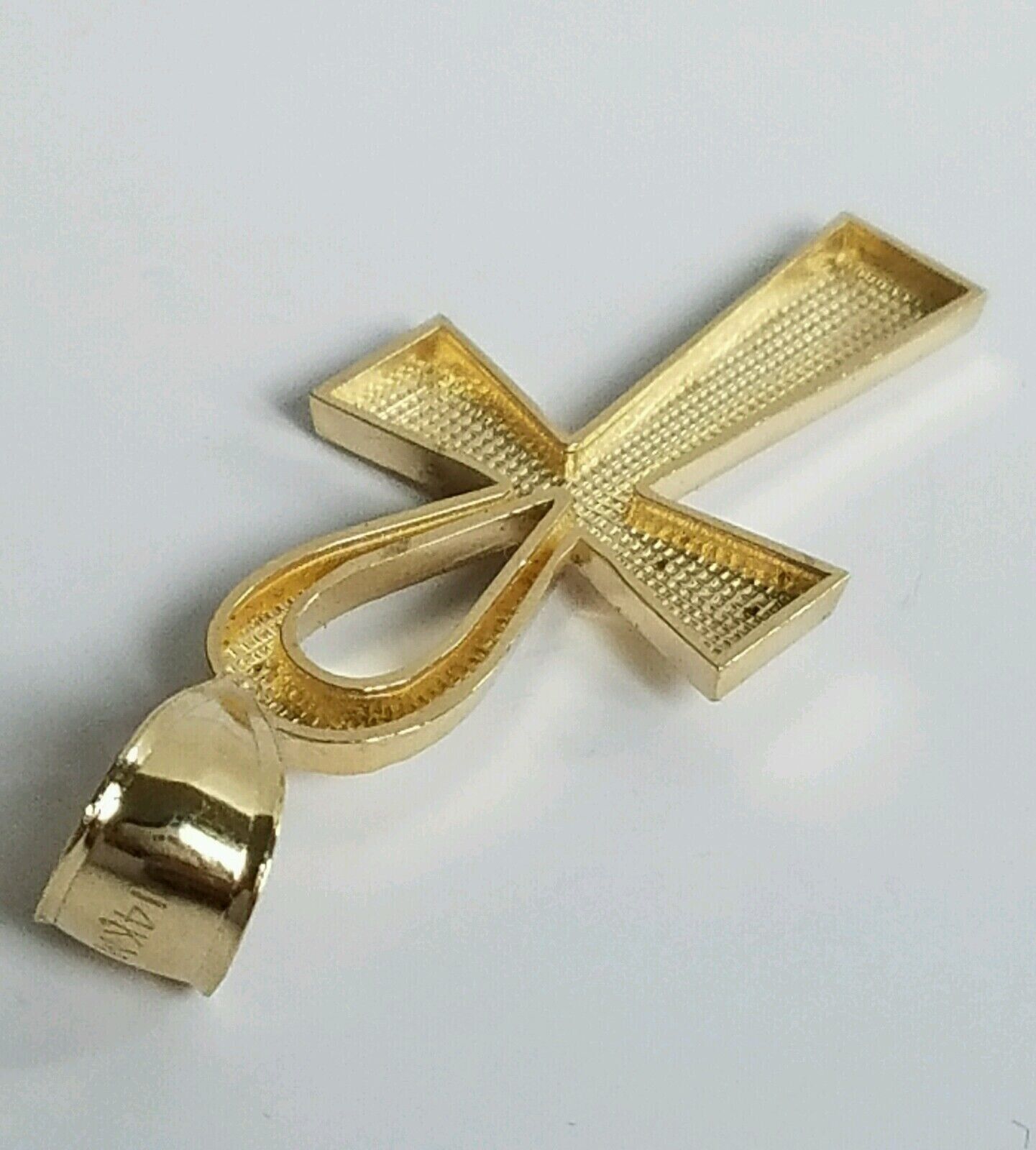 Real 14k Yellow Gold Ankh charm pendant 1.75 Inch Diamond Cuts Charm for Chains - GoldenlinQ